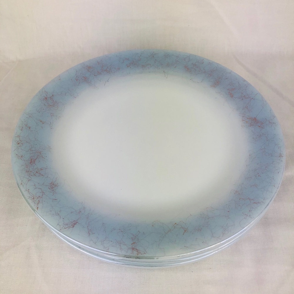Four Federal Glass 9-inch Salad Plate Scribbles